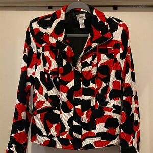 Chico's Bold Red, Black, and White Bomber Jacket